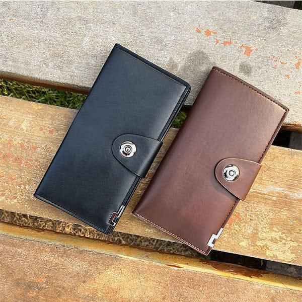 Tri-Fold Leather Wallet Black Brown Unisex 18x9cm