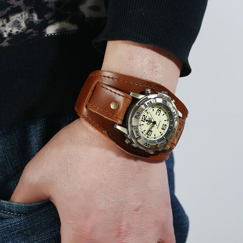 Vintage Brass Compass Watch for Men Women Brown Leather Strap