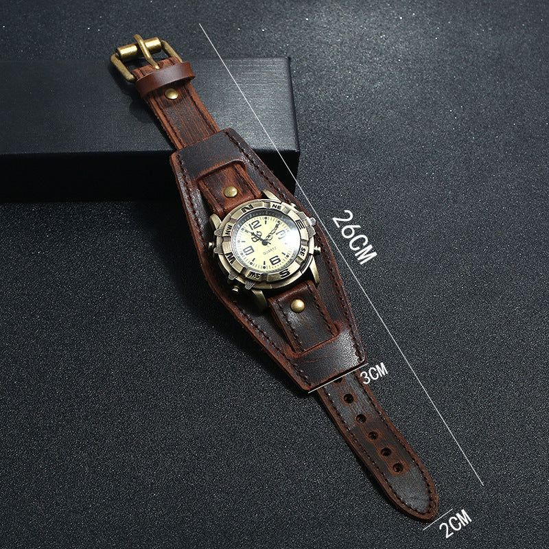 Vintage Brass Compass Watch for Men Women Brown Leather Strap