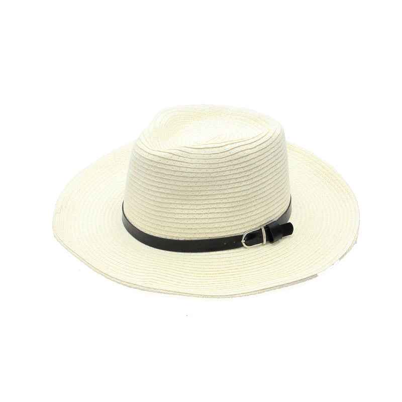 Straw Sun Hat with Leather Buckle for Men