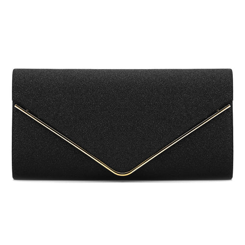 Black Glitter Envelope Clutch Bag for Women Evening Use