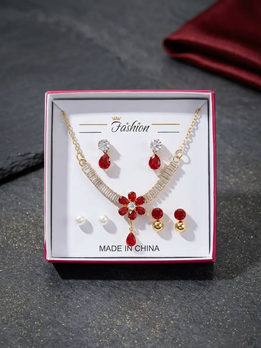 Funky Gold Plated Crystal Necklace Set