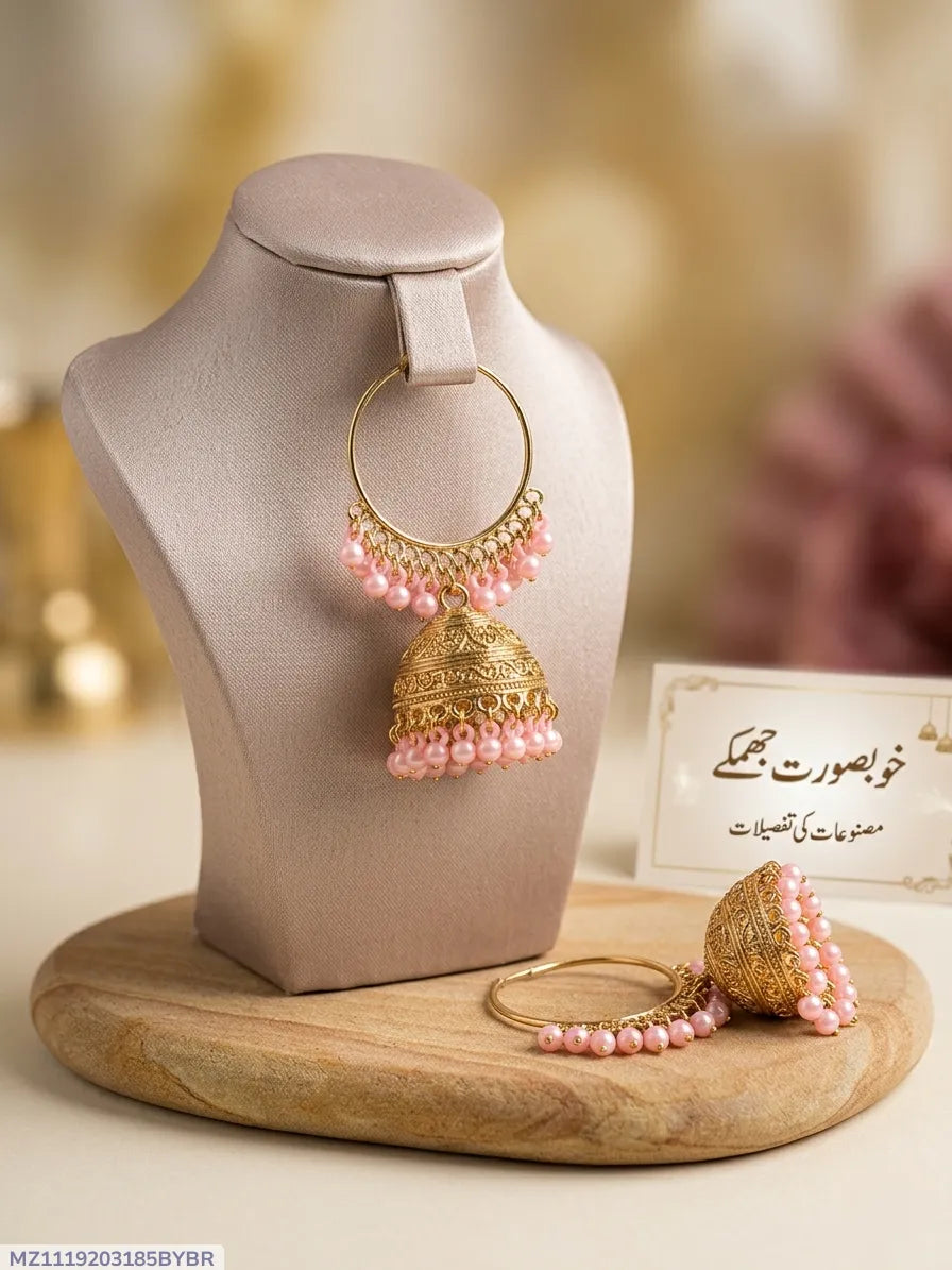 Golden Jhumka Earrings Set for Women 2 Pcs