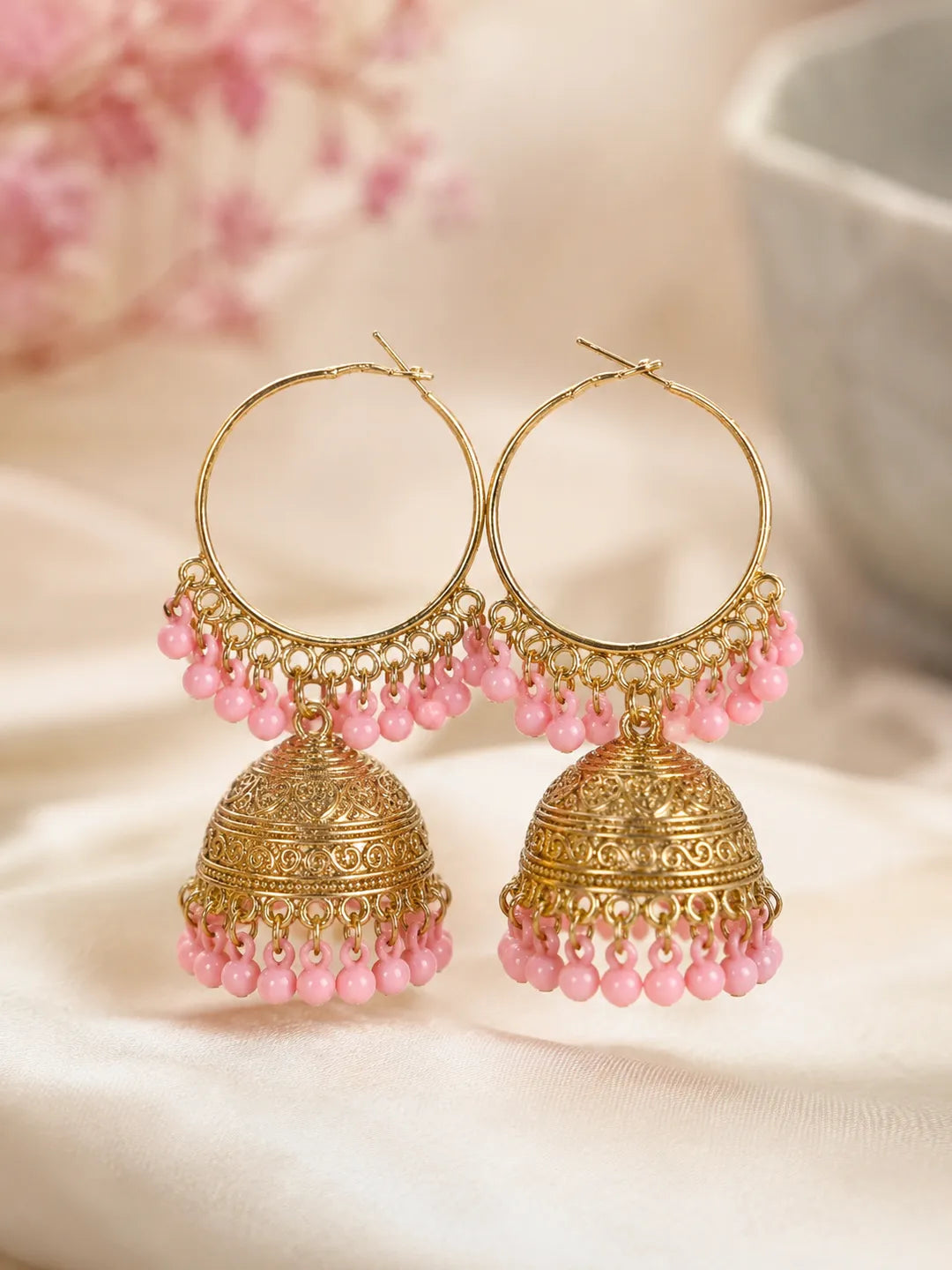 Golden Jhumka Earrings Set for Women 2 Pcs