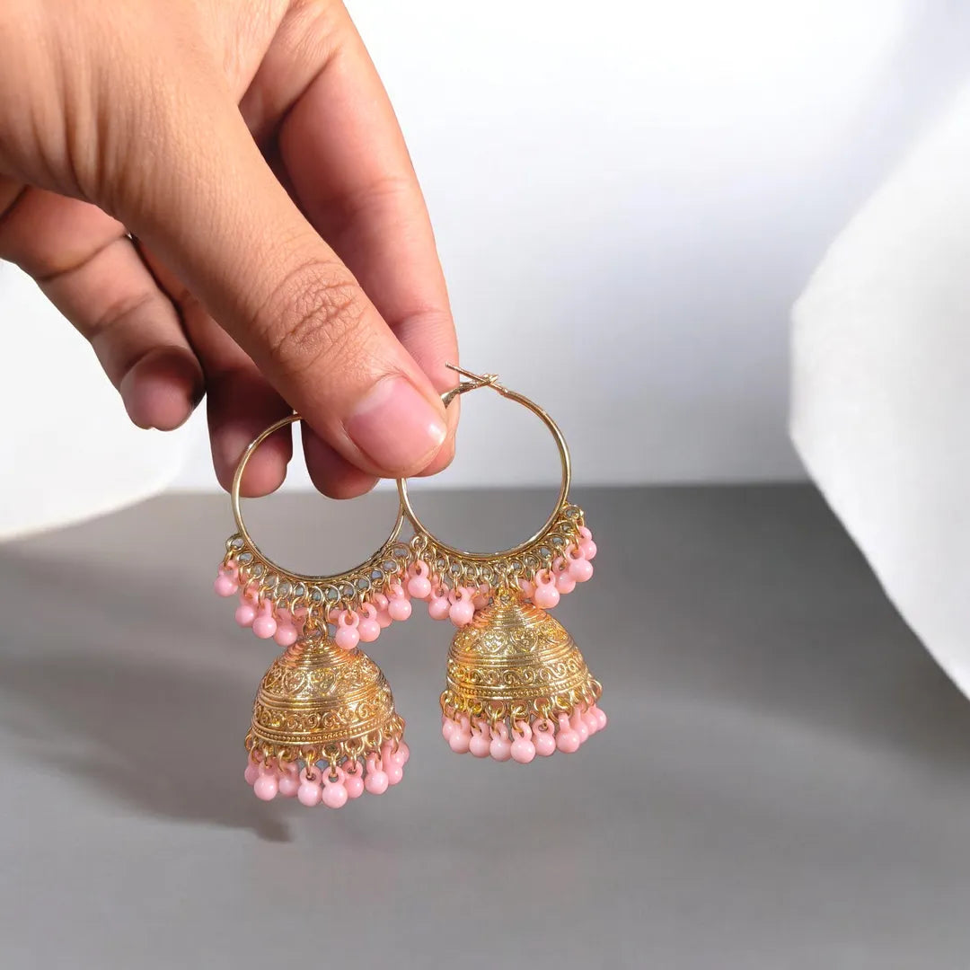 Golden Jhumka Earrings Set for Women 2 Pcs