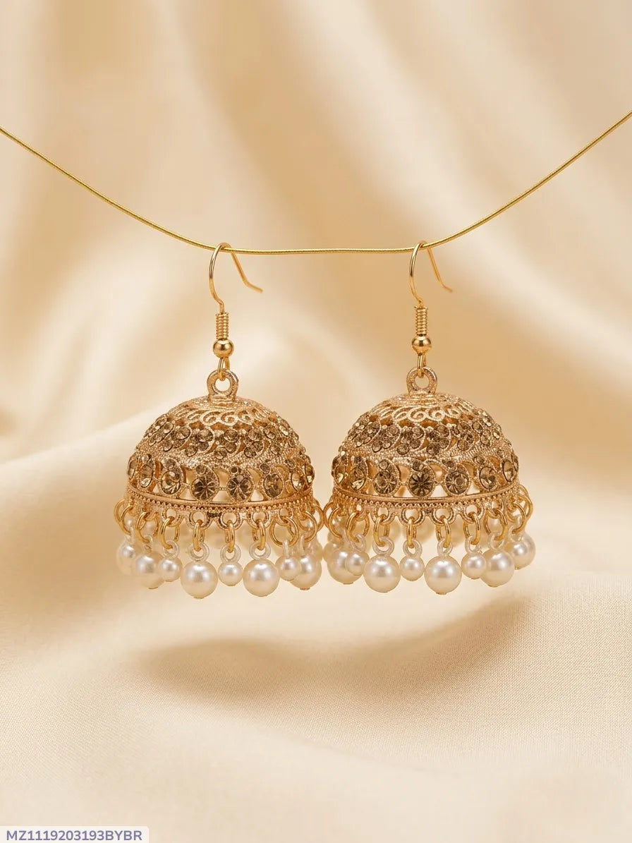 Golden Pearl Jhumka Earrings for Women