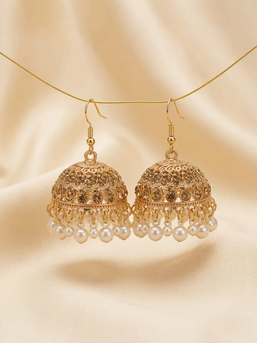 Golden Pearl Jhumka Earrings for Women