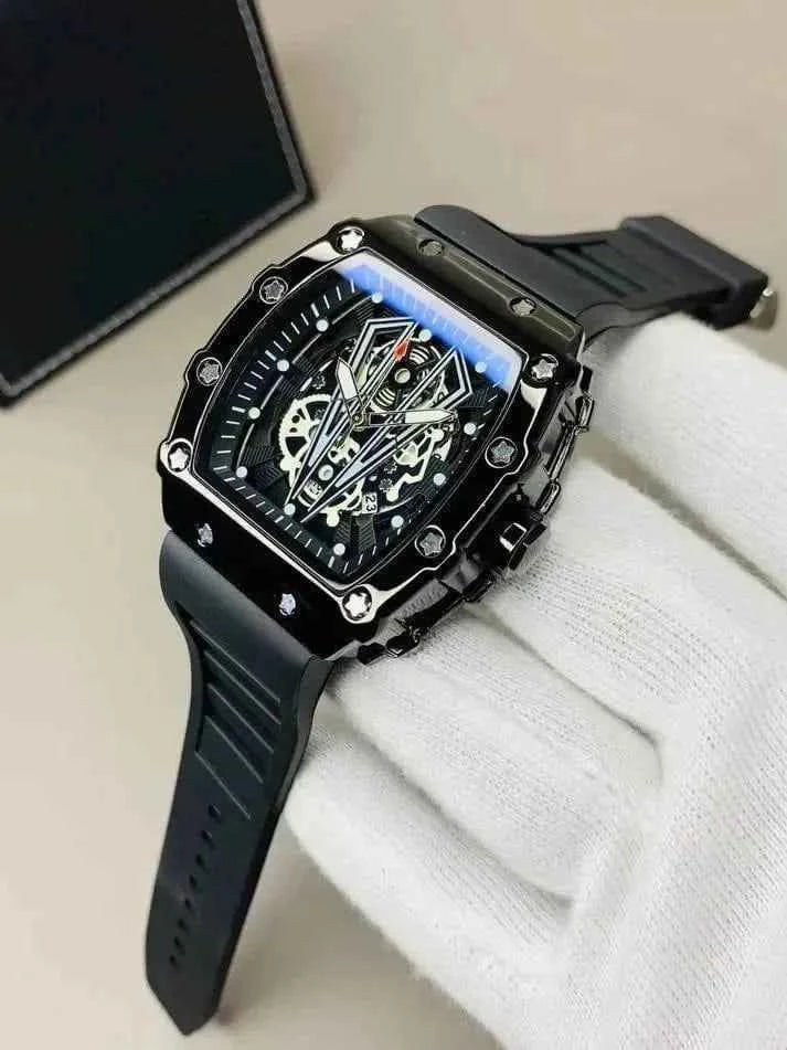 Black Skeleton Chronograph Watch for Men