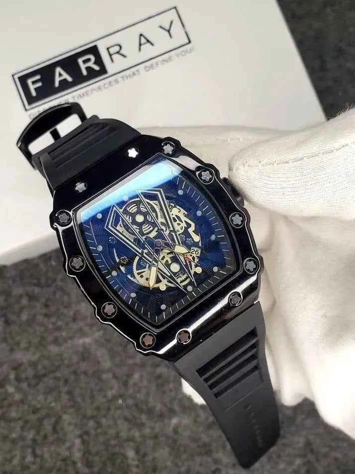 Black Skeleton Chronograph Watch for Men