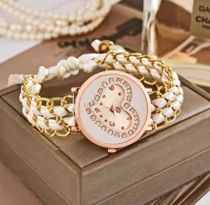 Heart Shape Braided Bracelet Watch for Women