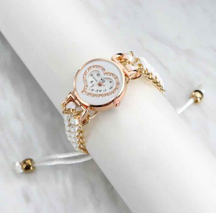 Heart Shape Braided Bracelet Watch for Women