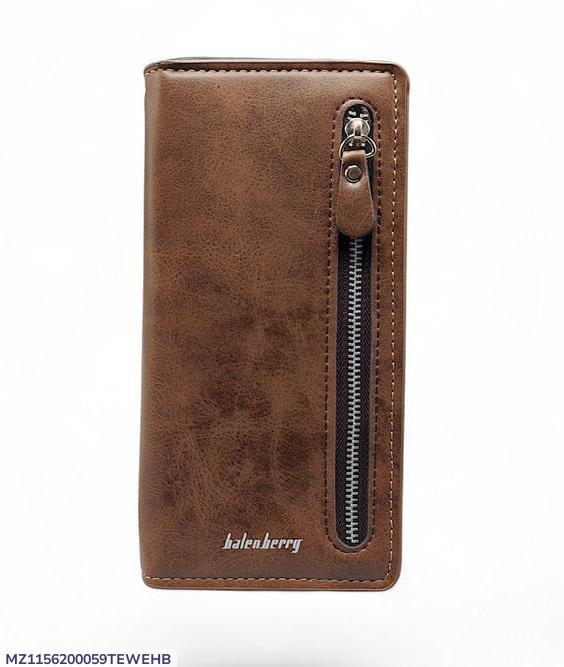 Unisex Leather Wallet Brown Zipper Closure