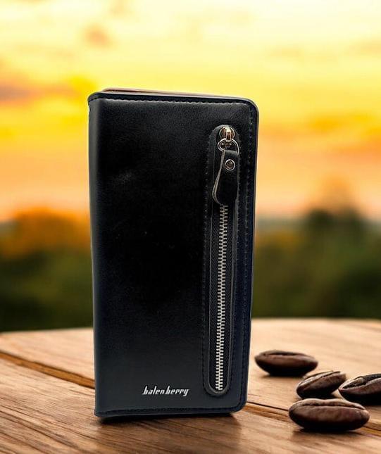 Unisex Leather Wallet Brown Zipper Closure