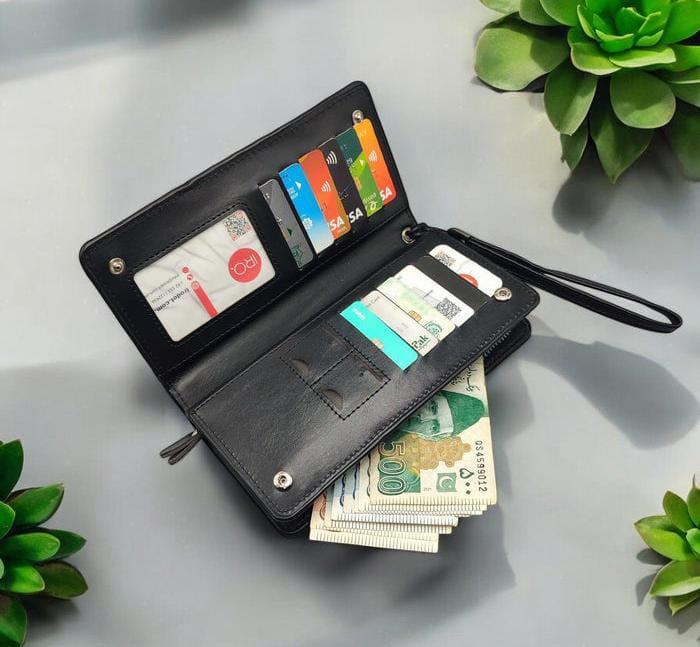 Unisex Leather Wallet Brown Zipper Closure