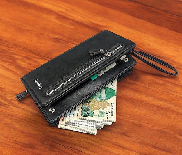 Unisex Leather Wallet Brown Zipper Closure