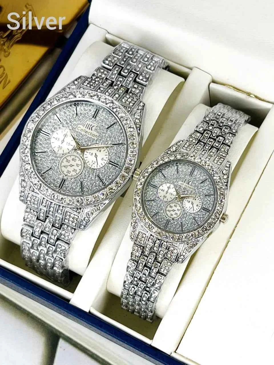 Golden Couple Watches with Diamond Stones for Couples