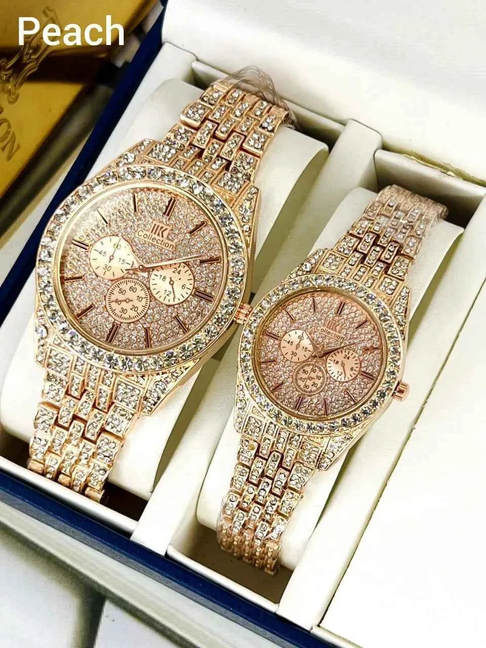 Golden Couple Watches with Diamond Stones for Couples