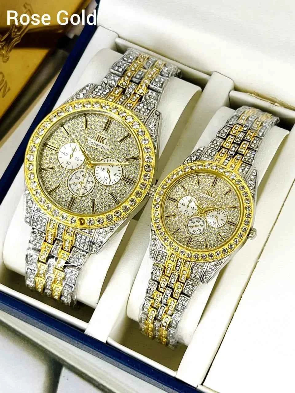Golden Couple Watches with Diamond Stones for Couples