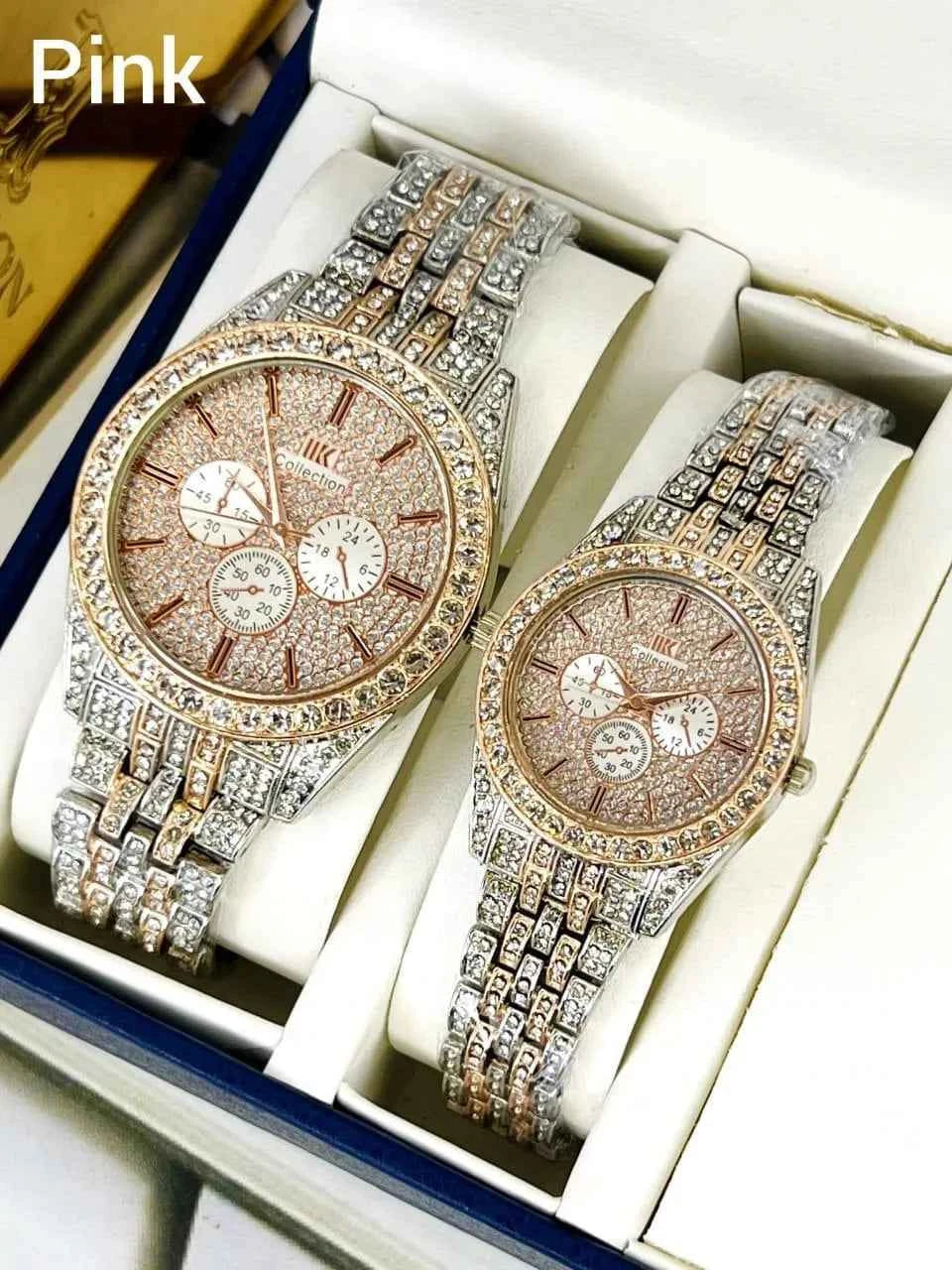 Golden Couple Watches with Diamond Stones for Couples