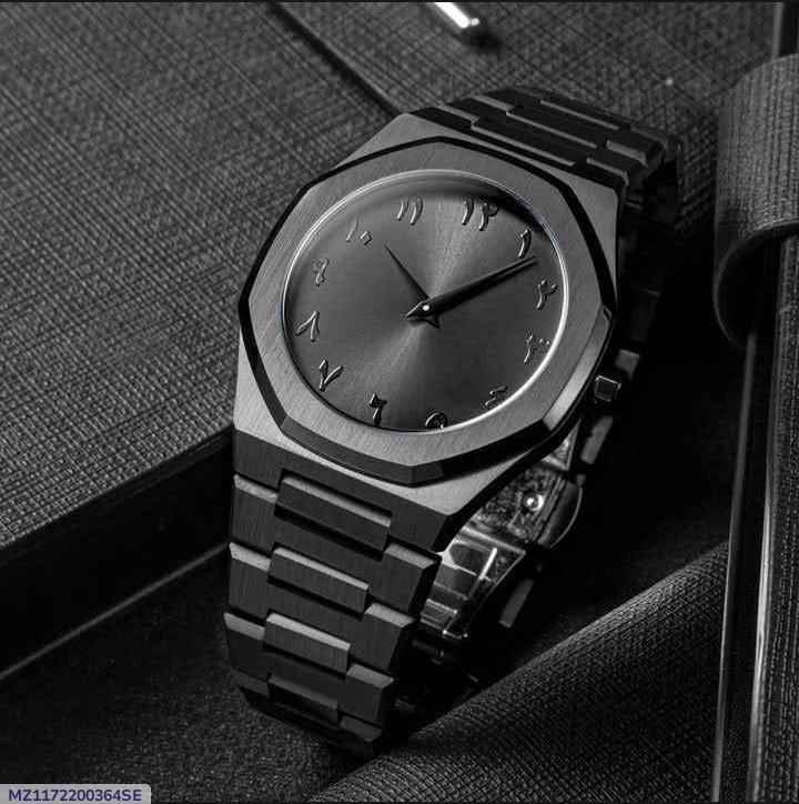 Black Stainless Steel Watch with Quartz Movement