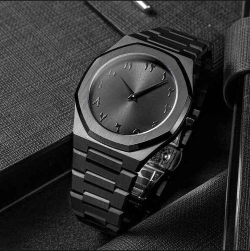 Black Stainless Steel Watch with Quartz Movement