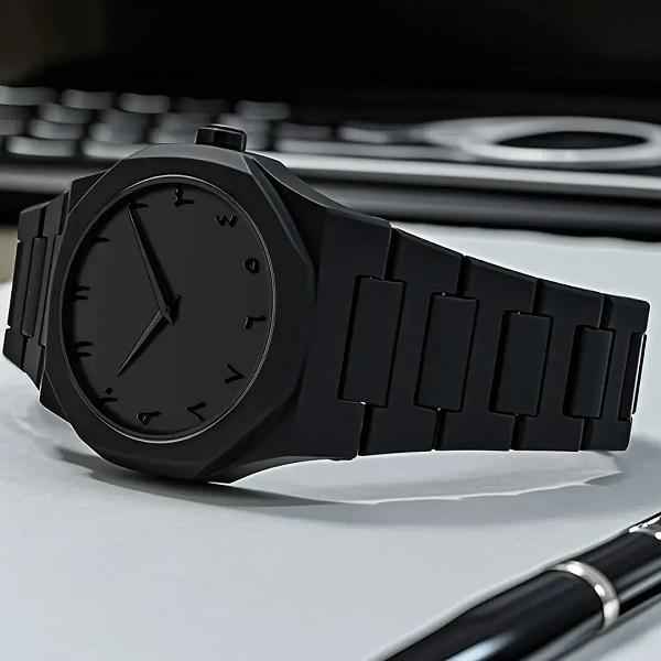Black Stainless Steel Watch with Quartz Movement