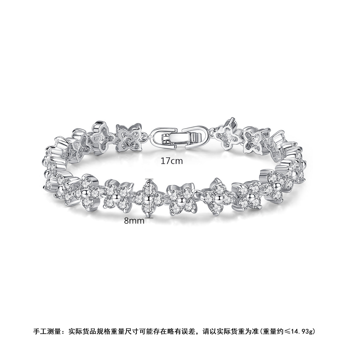 Silver Flower Bracelet for Women with Sparkling Stones