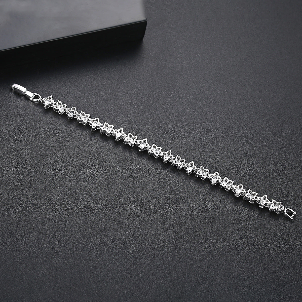 Silver Flower Bracelet for Women with Sparkling Stones