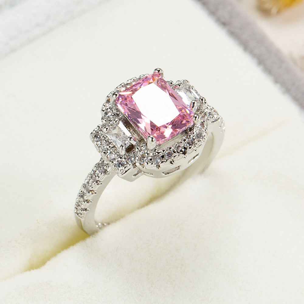 Pink Zircon Rings for Women Luxury Geometric Jewelry