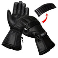 Black Leather Winter Gloves with Adjustable Strap