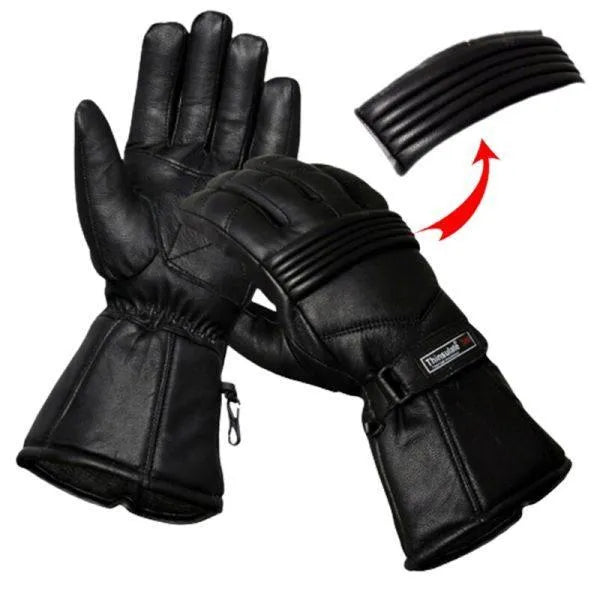 Black Leather Winter Gloves with Adjustable Strap