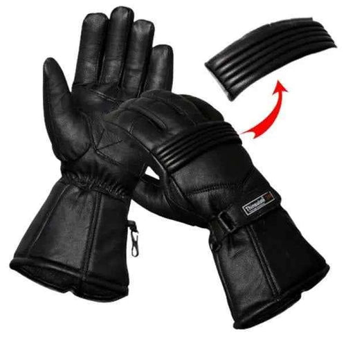 Black Leather Winter Gloves with Adjustable Strap