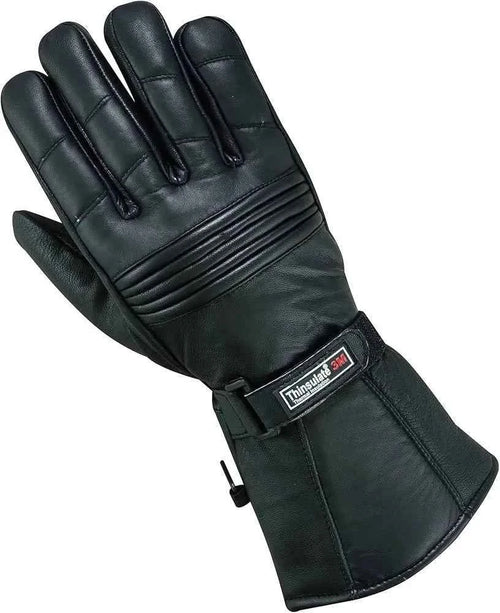Black Leather Winter Gloves with Adjustable Strap