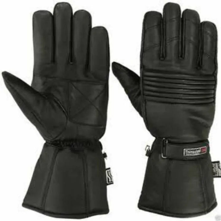 Black Leather Winter Gloves with Adjustable Strap