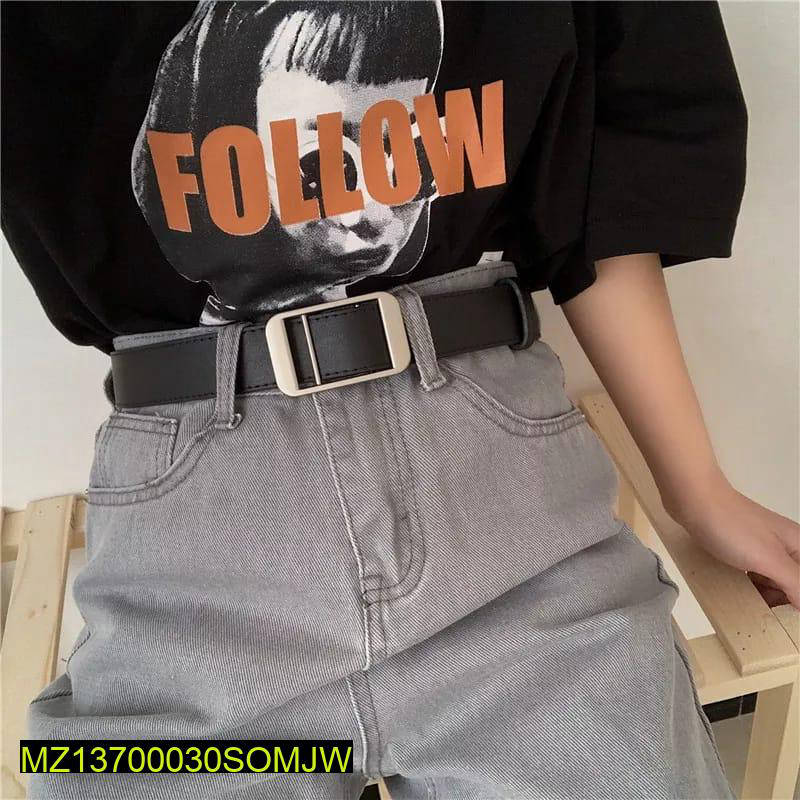 Black PU Leather Belt with Square Buckle for Girls