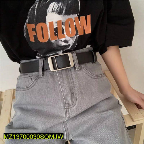 Black PU Leather Belt with Square Buckle for Girls