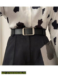 Black PU Leather Belt with Square Buckle for Girls