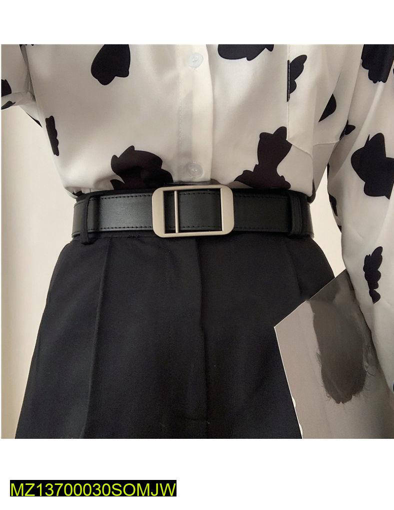 Black PU Leather Belt with Square Buckle for Girls