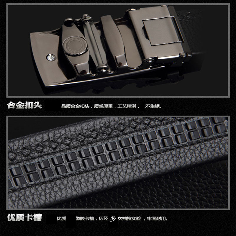 Men Black Leather Automatic Buckle Belt