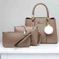 Beige Women's PU Leather Handbag Set with Clutch and Tote