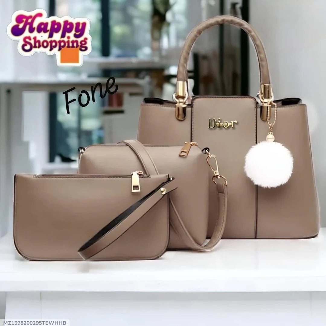 Beige Women's PU Leather Handbag Set with Clutch and Tote