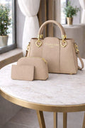 Beige Leather Handbag Set for Women 3 Pcs