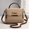 Women's Beige Leather Shoulder Bag with Top Handle