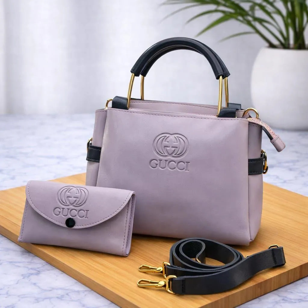 Women's Purple Leather Handbag Set with Wallet