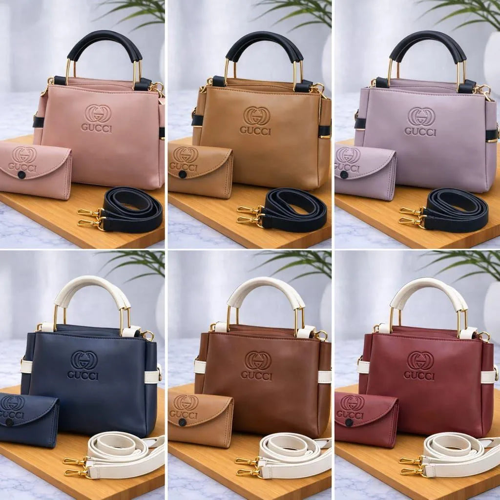 Women's Purple Leather Handbag Set with Wallet