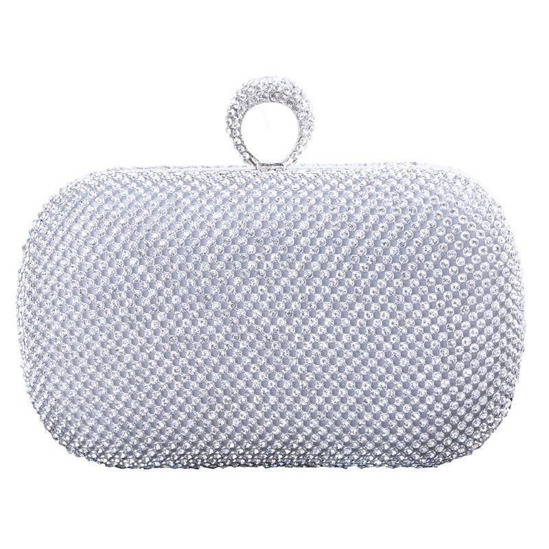 Gold Rhinestone Clutch Bag with Ring Handle