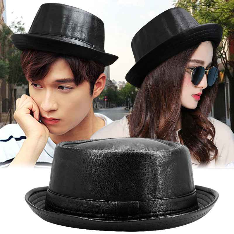 Black Croc PU Leather Men's Hat with Adjustable Strap
