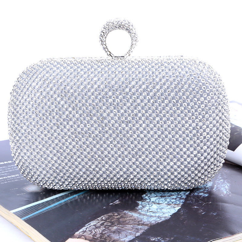 Gold Rhinestone Clutch Bag with Ring Handle