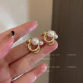 Pearl Korean Earrings Gold Finish 2 in 1 Set