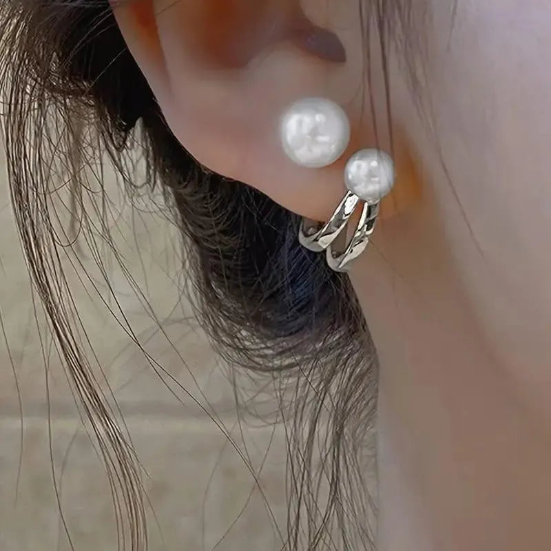 Pearl Korean Earrings Gold Finish 2 in 1 Set